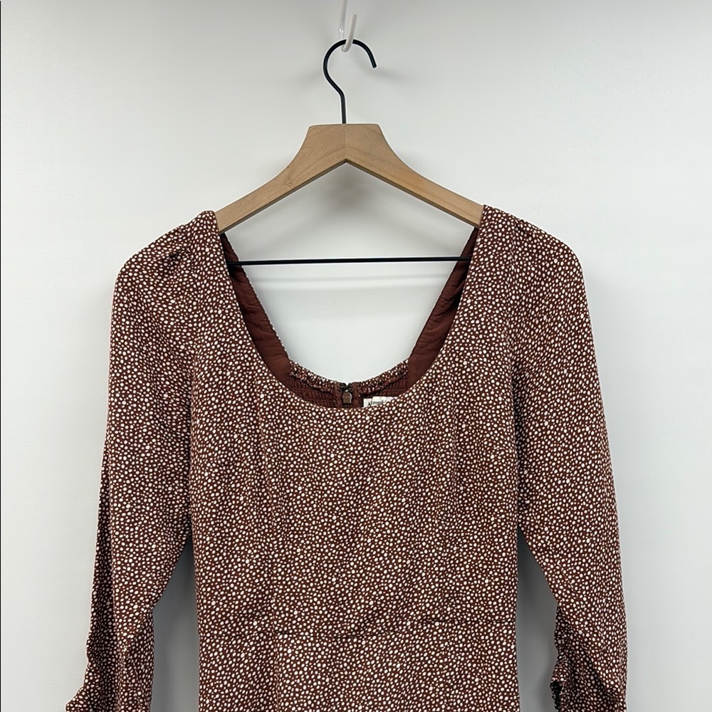 NWOT Abercrombie & Fitch Woven Speckled Dot A-Line Slit Midi Dress Rust XS - Picture 2 of 8